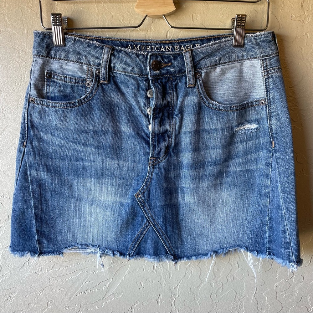 American Eagle Distressed Button Fly Raw hem mini skirt 6 - Picture 3 of 11